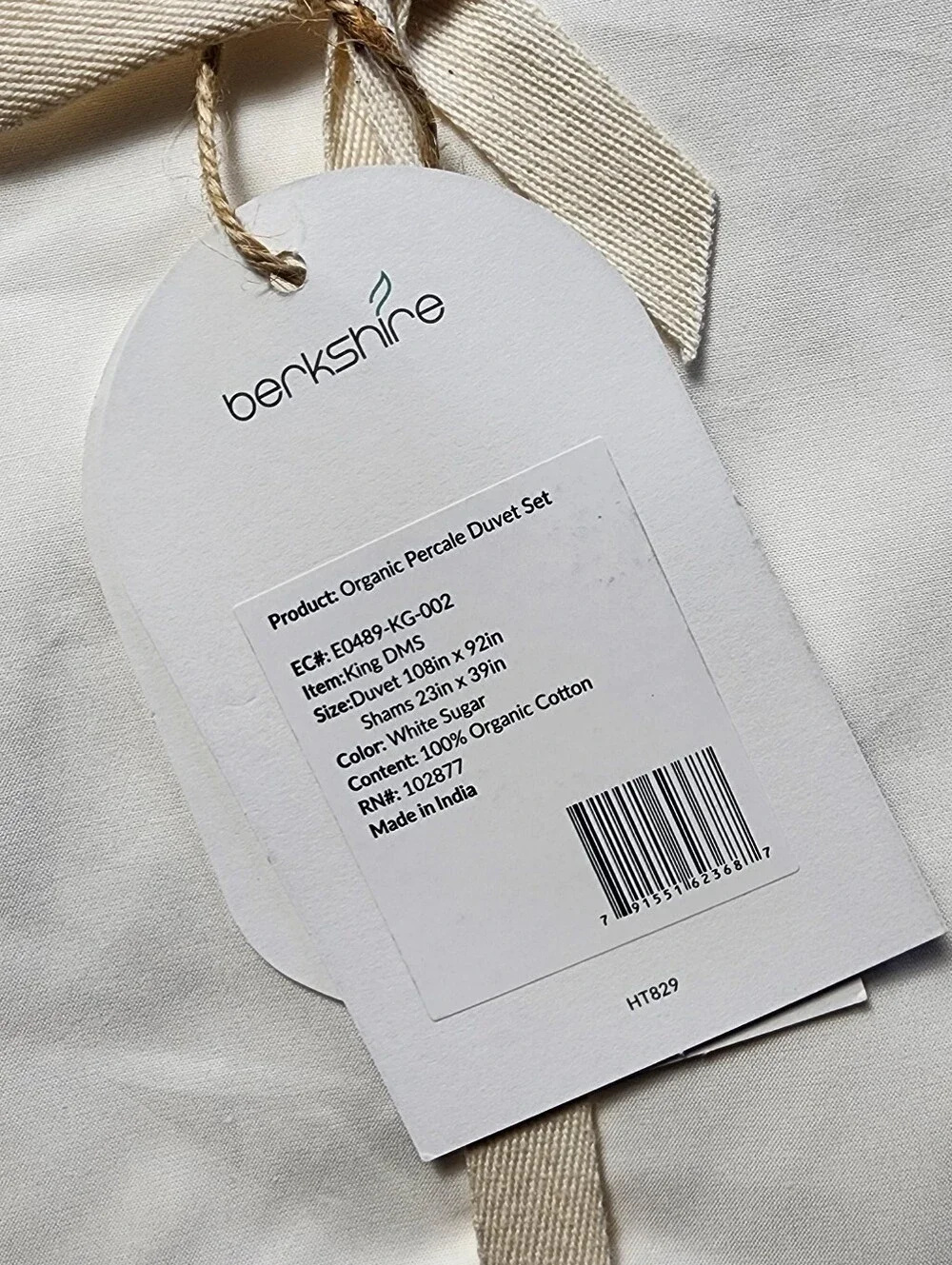NEW! Berkshire 100% Organic Cotton Duvet Set KING - Off White